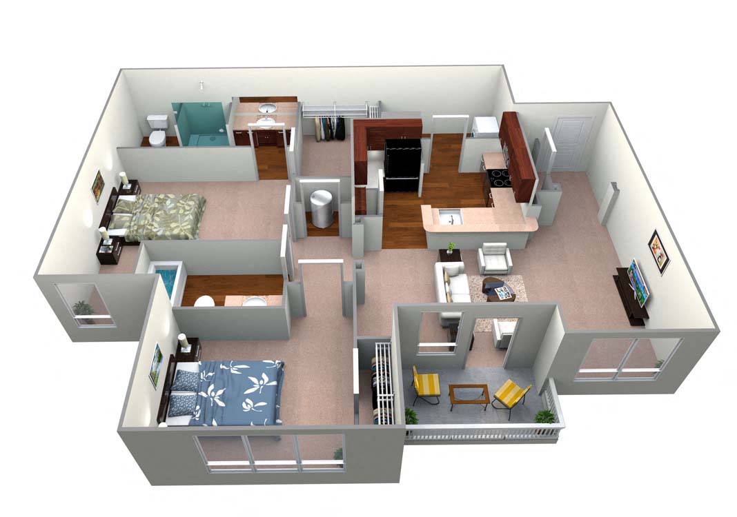 Floor plan for 2 beds, 2 baths, 1209 sqft